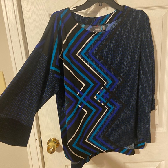 Rafaella Blue and Purple Asymmetrical Graphic Blouse Large - Picture 1 of 7